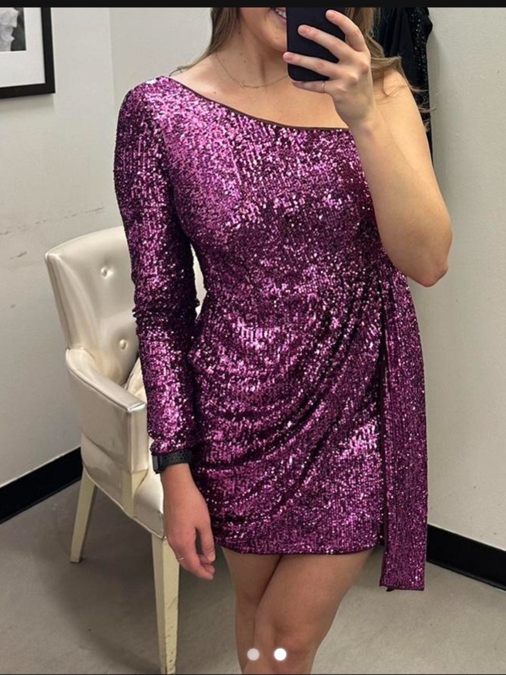 Aidan Mattox Purple Sequin Lined Women’s One-Shoulder Mini Party Dress NWT 4